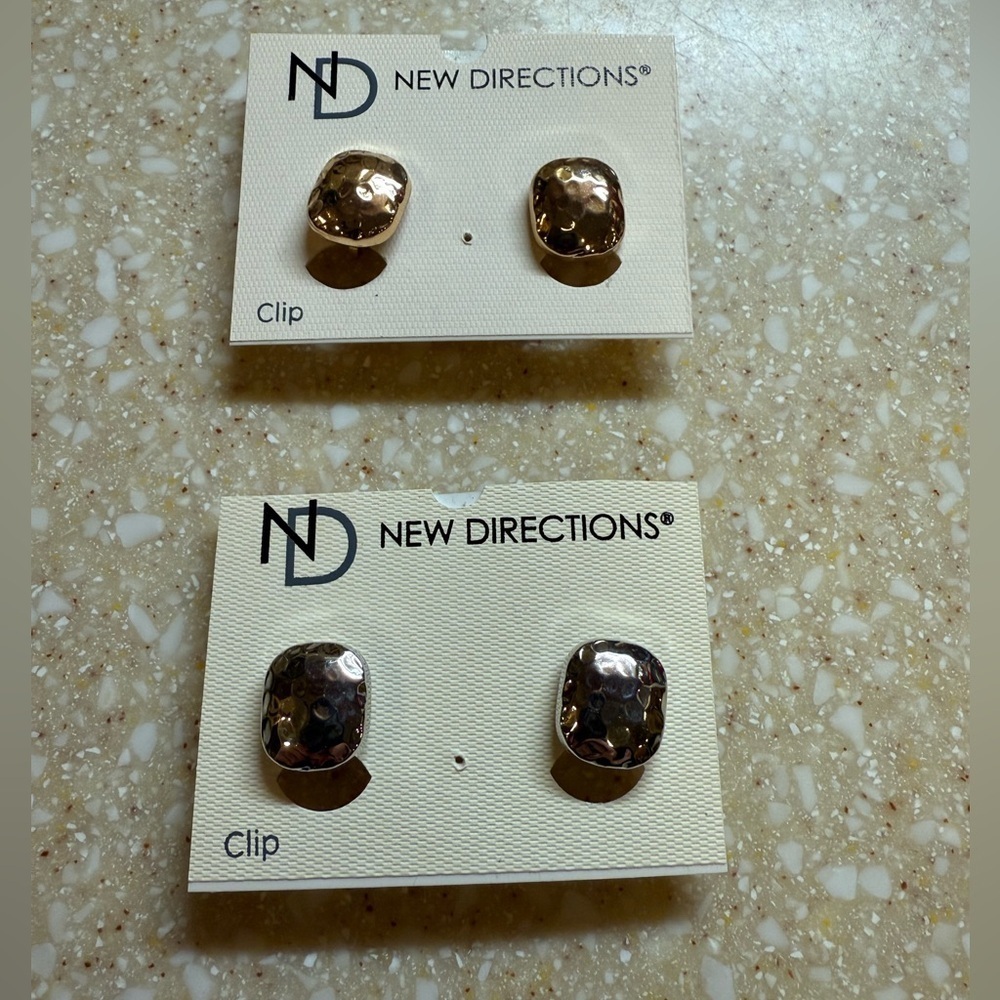 2 pair New Directions 1 Silver and 1 Gold Clip on Earrings
